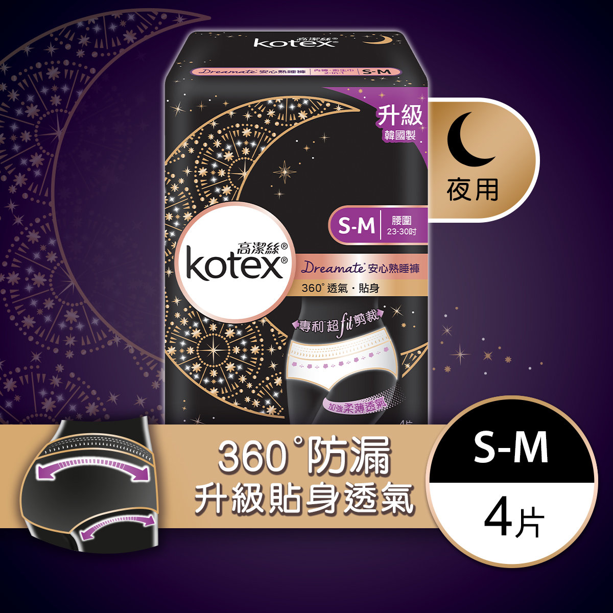 Kotex, Overnight Pants S-M(Absorbent,Snug fit,Heavy period,Extra  Protection,Made in Korea)