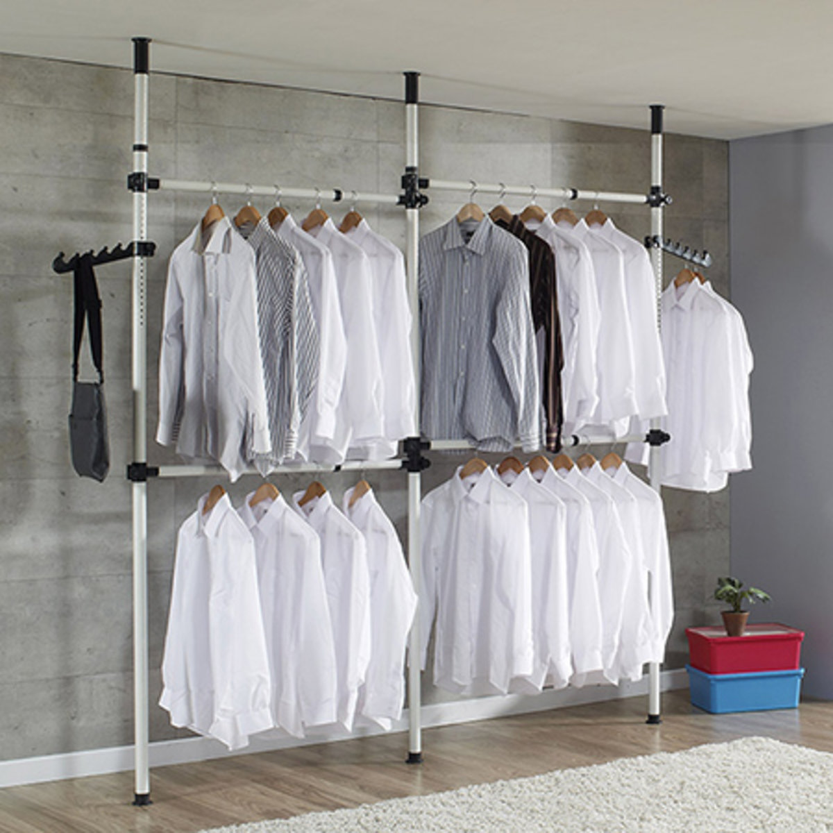 Roomroomy Floor To Ceiling 3 Poles Multi Function Clothes Rack Floor To Ceiling 3 Poles Multi Function Clothes Rack White Rk827