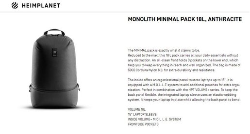 monolith minimal pack 18l