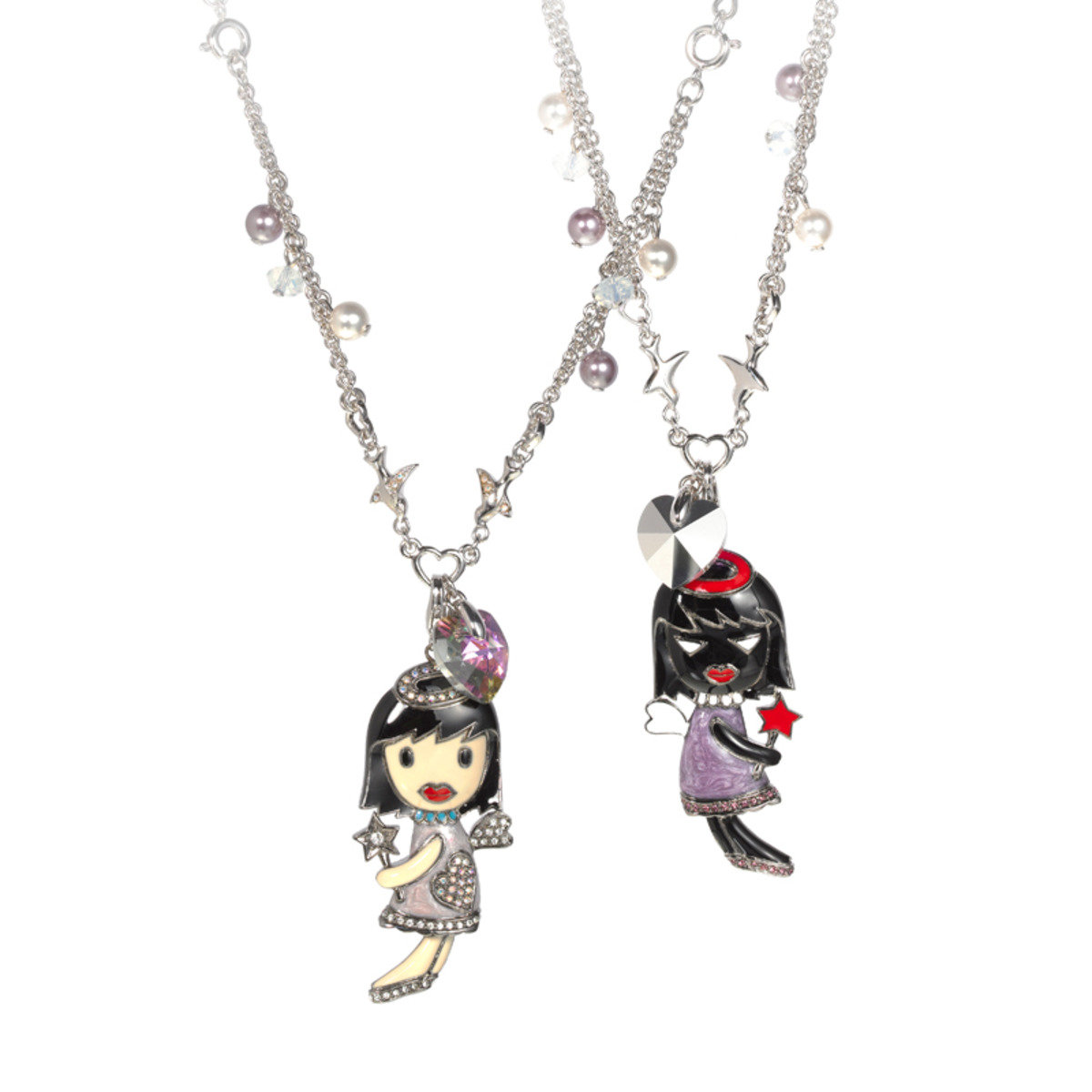 復刻精靈: 鍍銠配水鑽, 仿珍珠, 琺琅項鏈