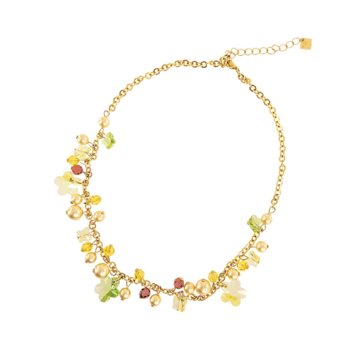 gold plated with multi-coloured Swarovski crystal/bead/pearl necklace
