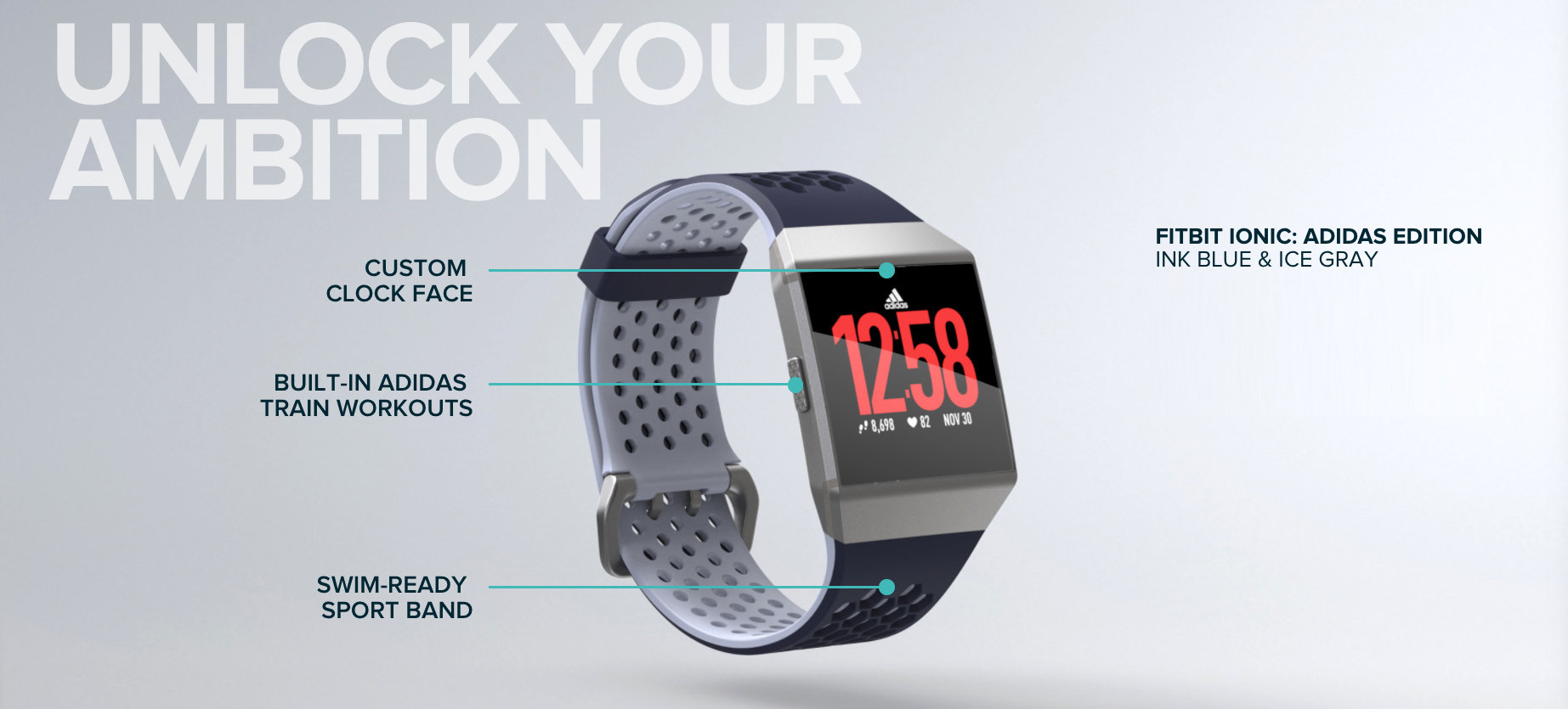 fitbit ionic adidas edition ink blue & ice gray
