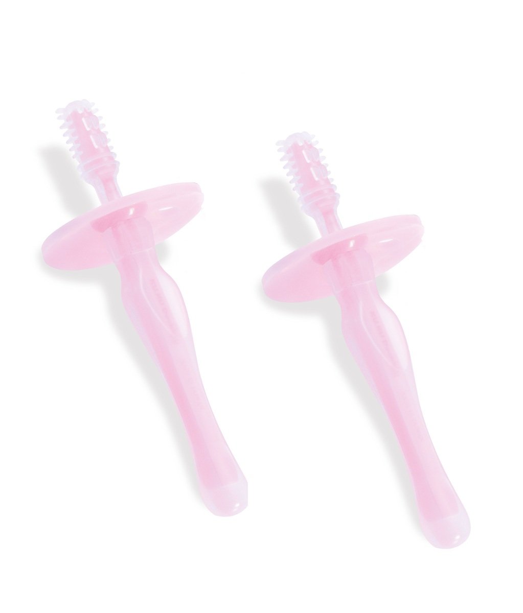 KUKU 幼兒學習矽膠牙刷組 - 2入/粉紅色
