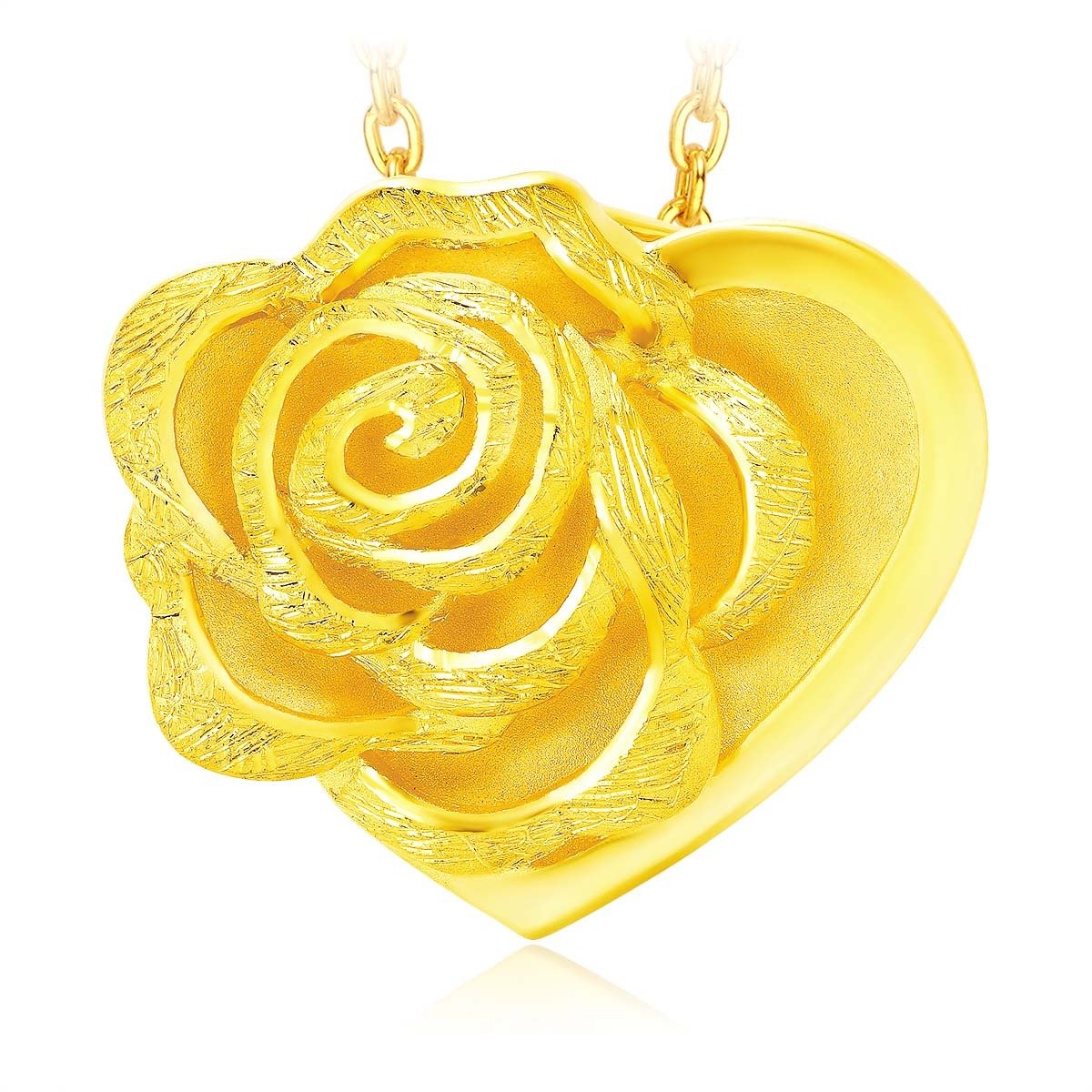 Disney Beauty & the Beast: Heart-shaped Rose 999.9 Gold Pendant
