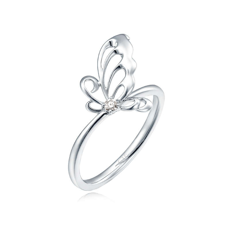 迪士尼公主系列 18K/750 白色黃金鑲天然鑽石戒指