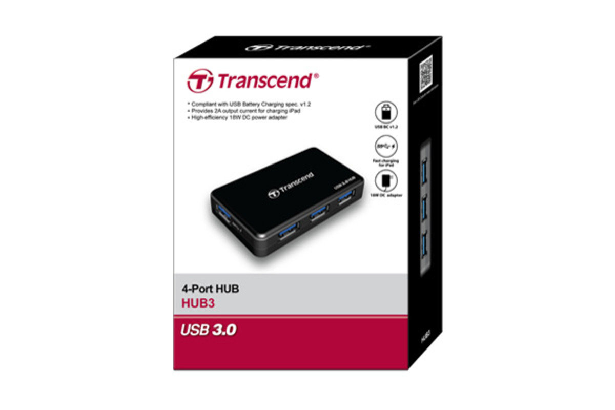 USB3.0 4-Ports HUB 黑色 附火牛 TSHUB3K (香港行貨)
