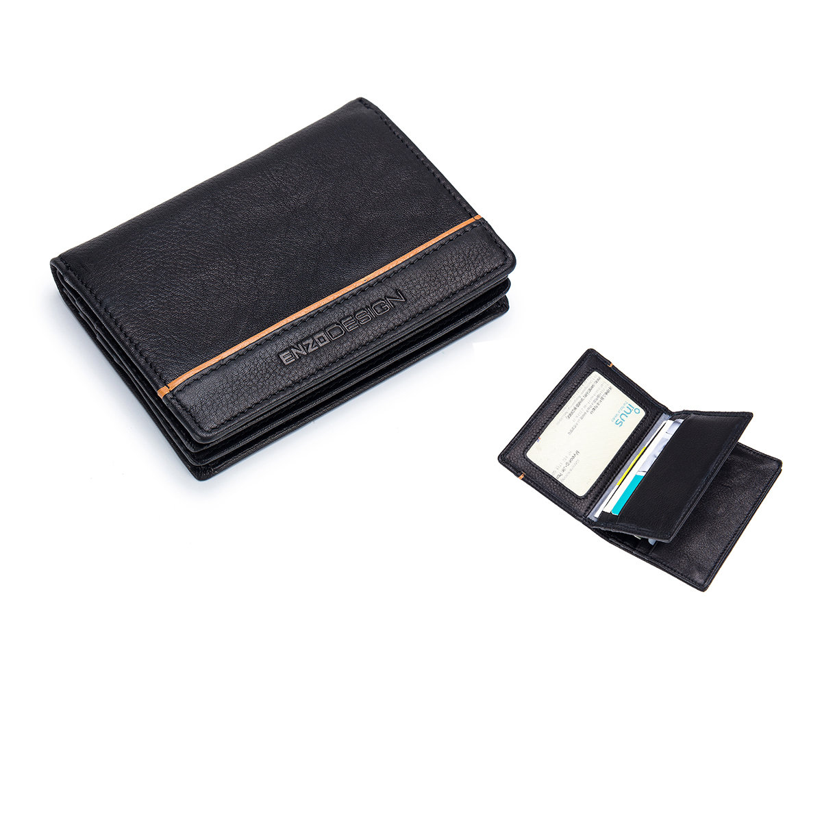 ENZODESIGN Full Grain Cow Nappa Leather Card Holder With Center Divider