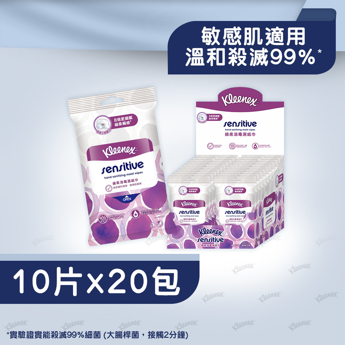 [Full Case 20 Packs]Sensitive Hand Sanitizing Wipes 10s(Kill 99% Bacteria,Sensitive Skin)