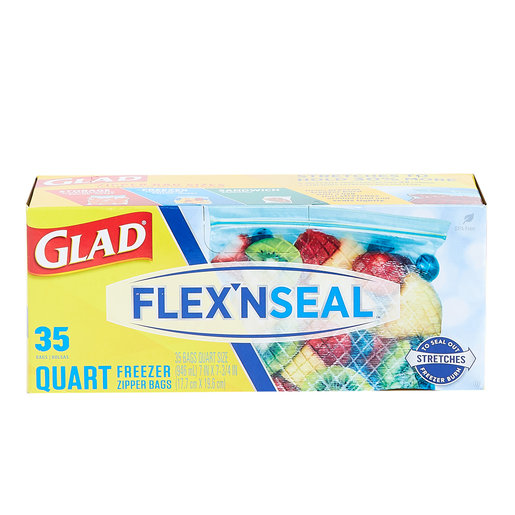 Glad Flex'NSeal Zipper Bags, Freezer, Quart - 35 bags