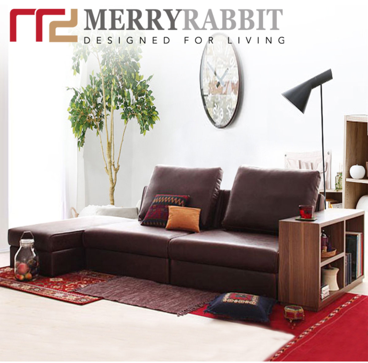 Multi-functional PU sofa bed with storage ottoman MR-301 brown