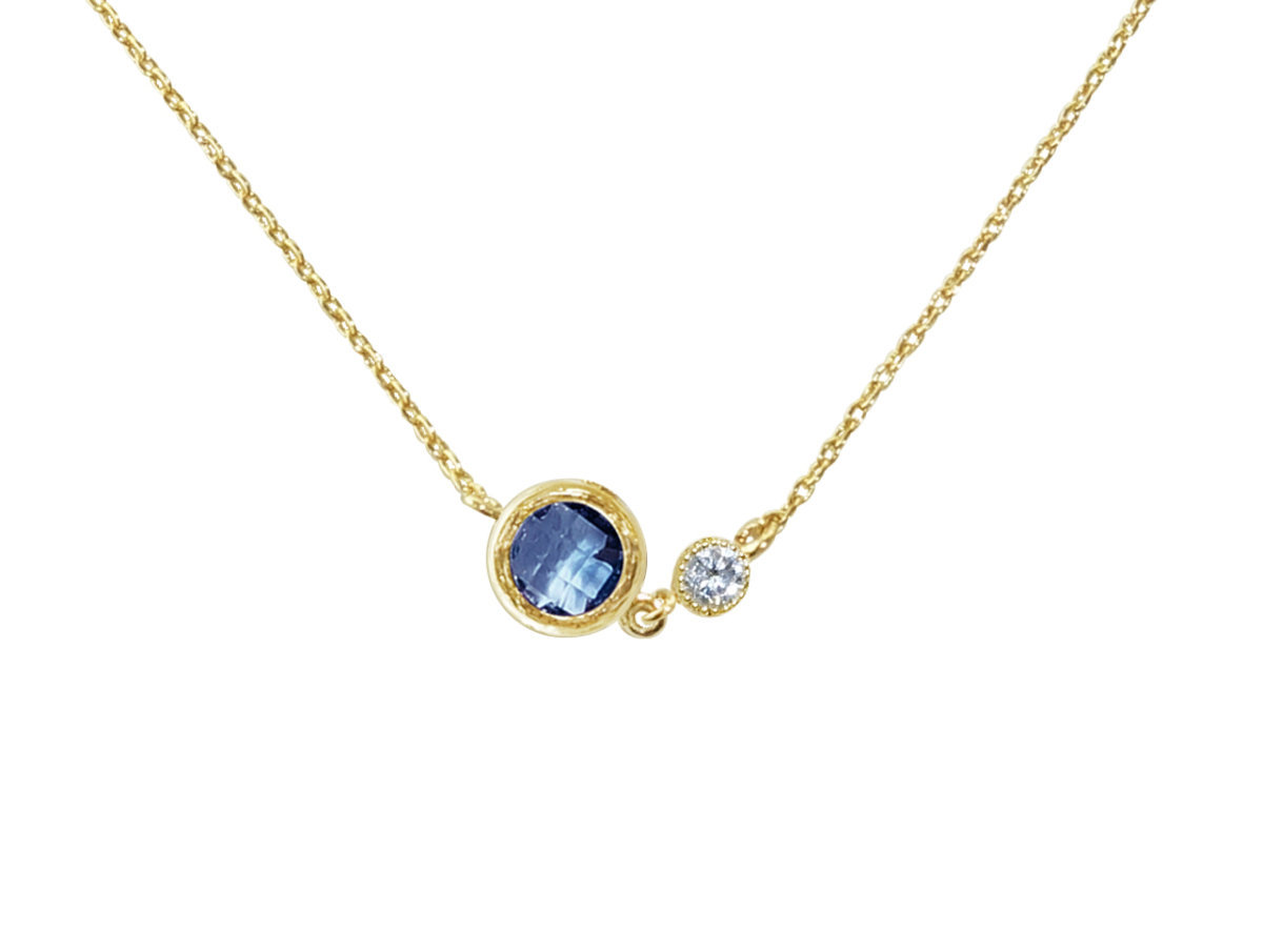 Birthstone with Cubic Stone Necklace - Blue Quartz (September)