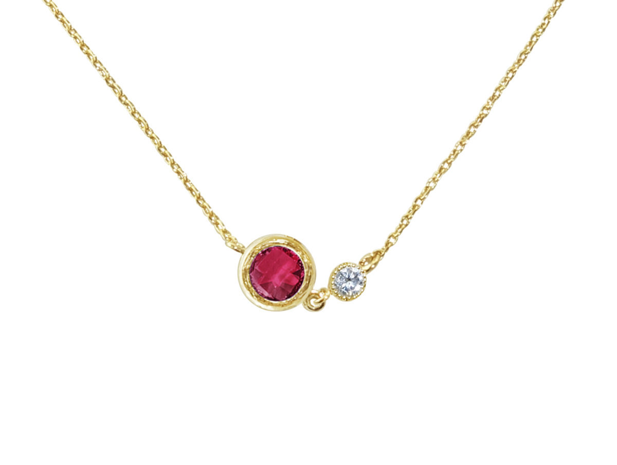 Birthstone with Cubic Stone Necklace - Ruby Quartz (July)