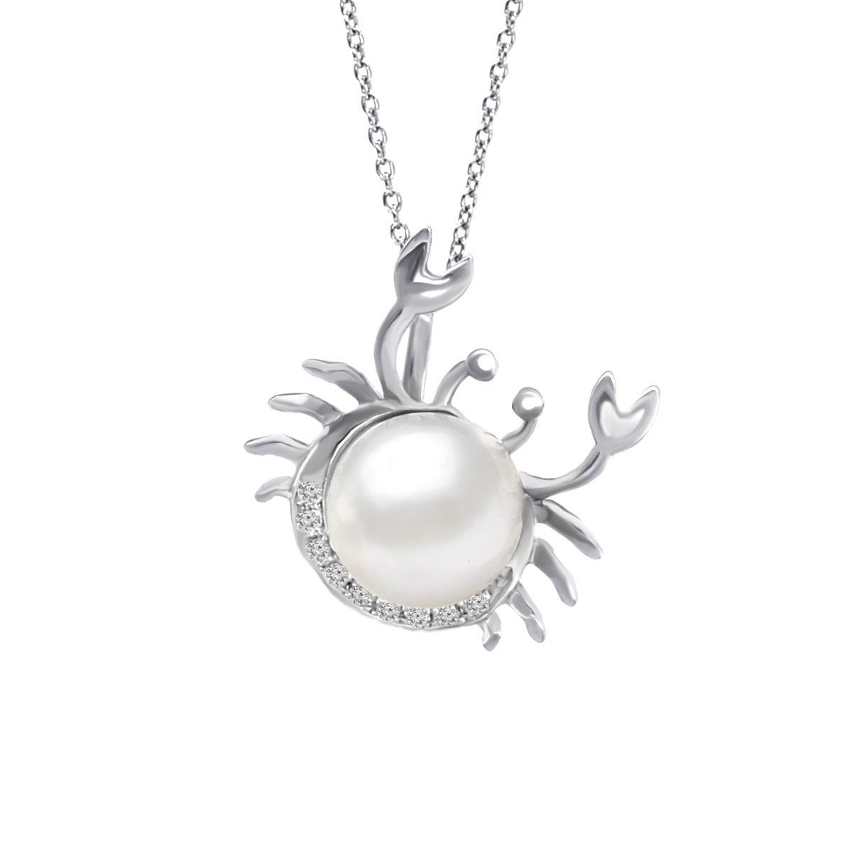 Cancer-14K/585 White Gold Cultured fresh water pearl with Diamond Pendant ( without chain)