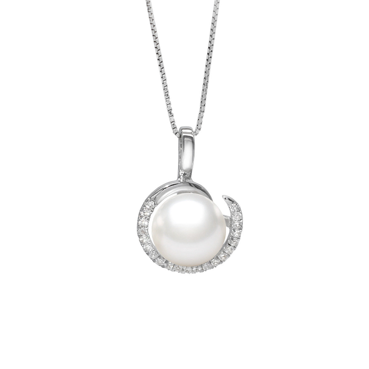 Maru - Cultured Fresh water pearl and 925 silver mounted with white topaz pendant
