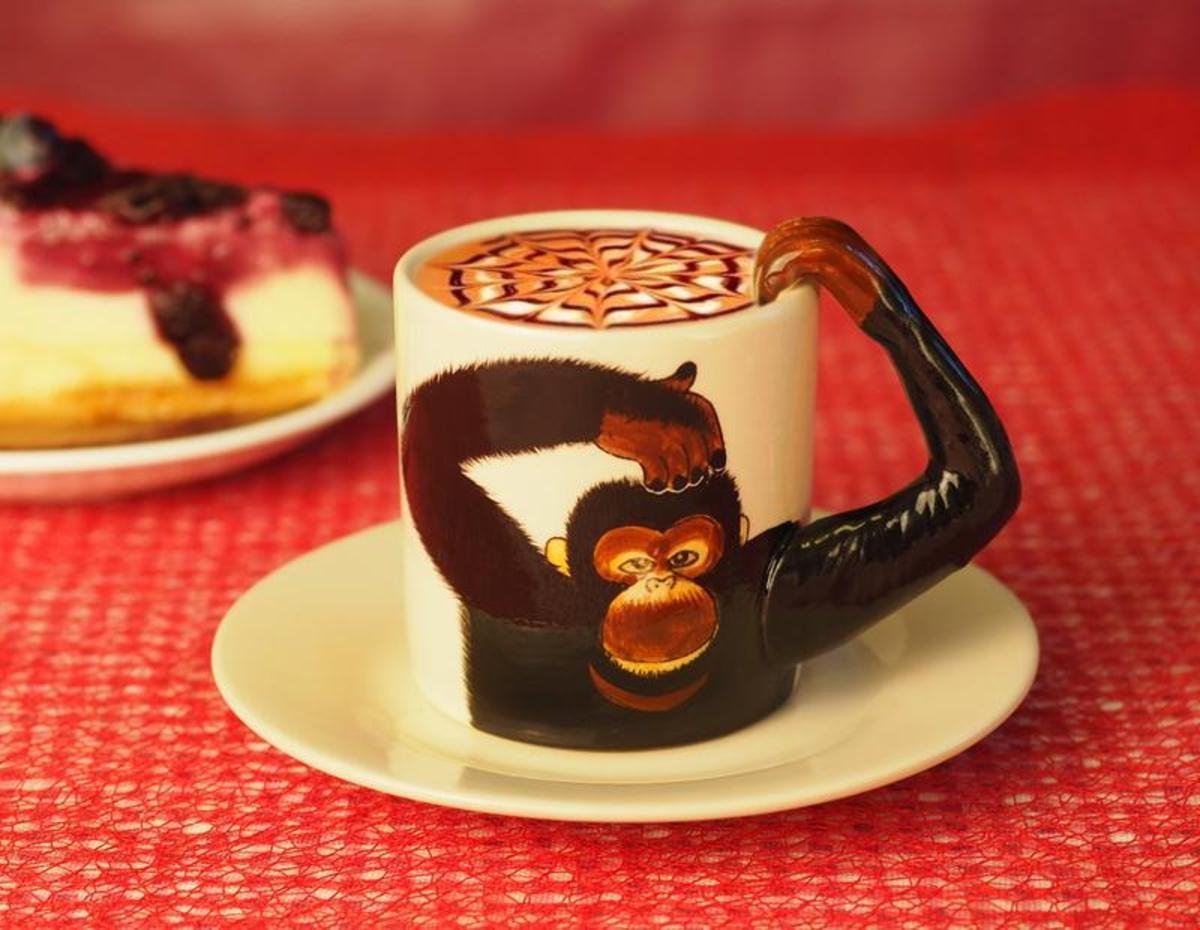 Animal Ceramic Coffee Cup Set (Monkey)