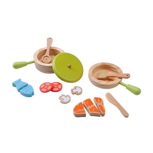 wooden toy saucepan set