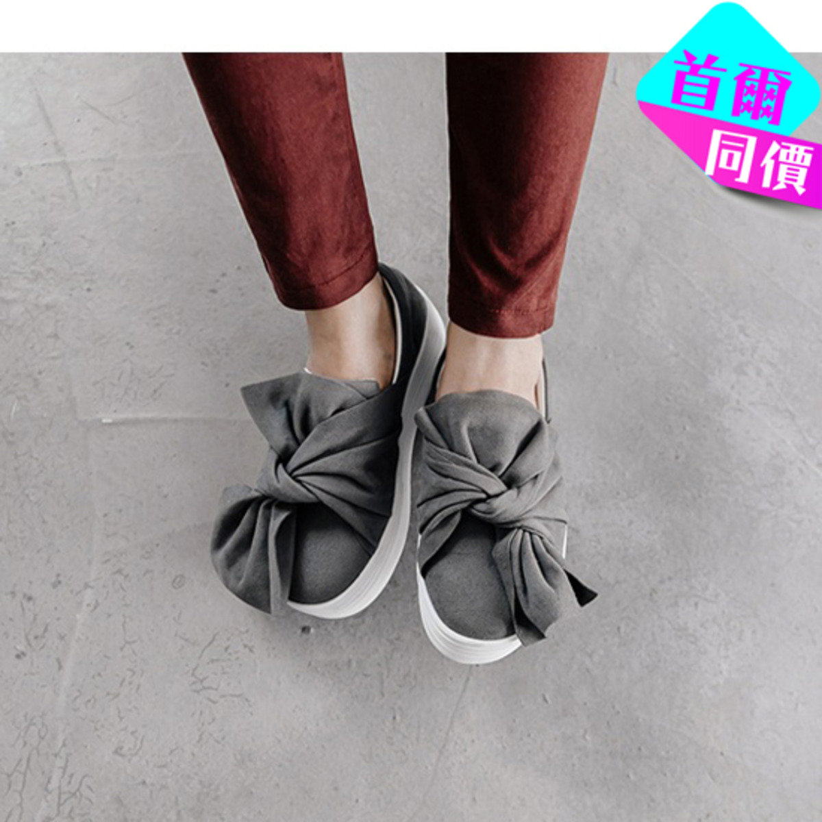 Bowknot Slip-on Shoes_JA0964_GRY