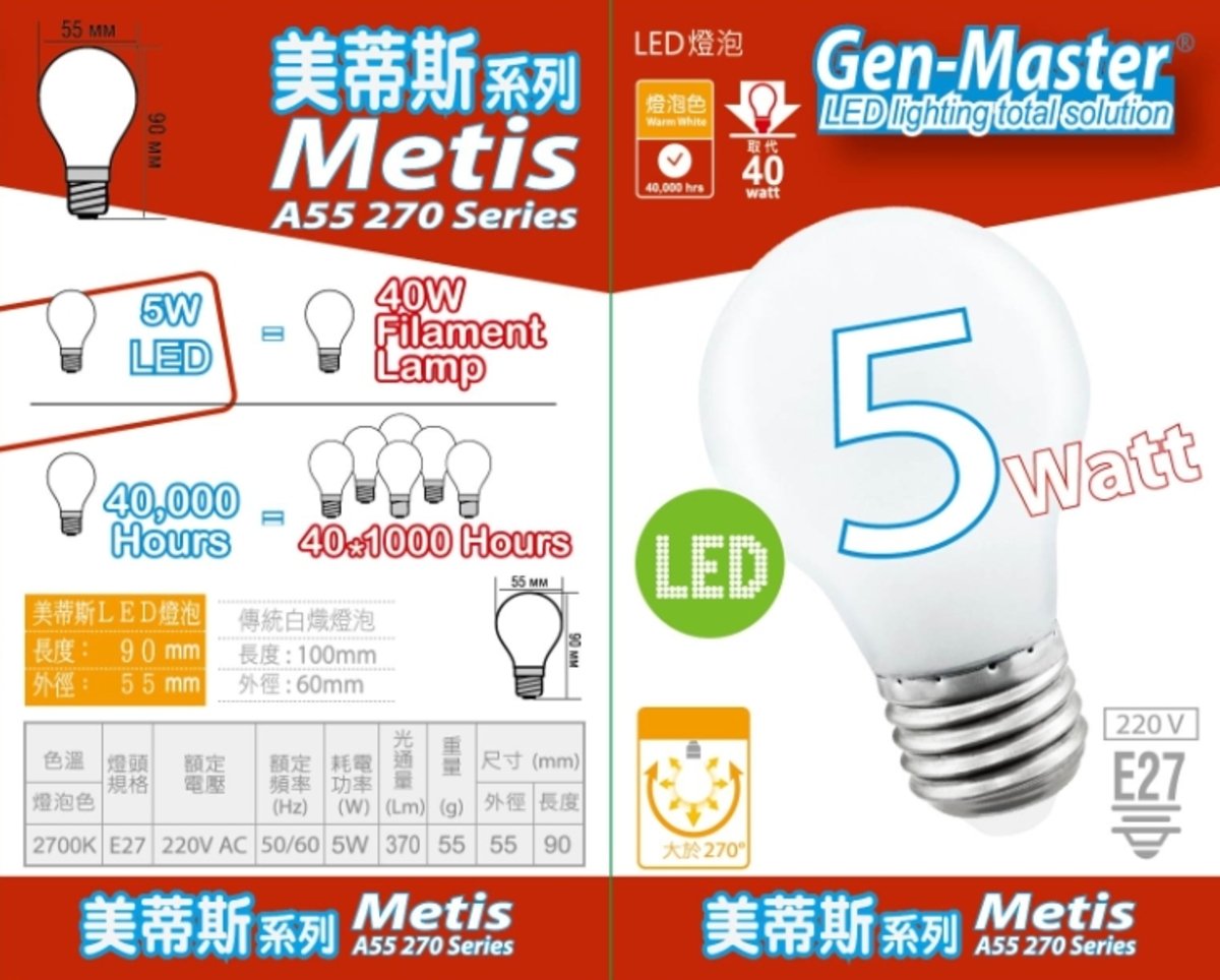 METIS LED Bulb 5W Warm White 2700K E27