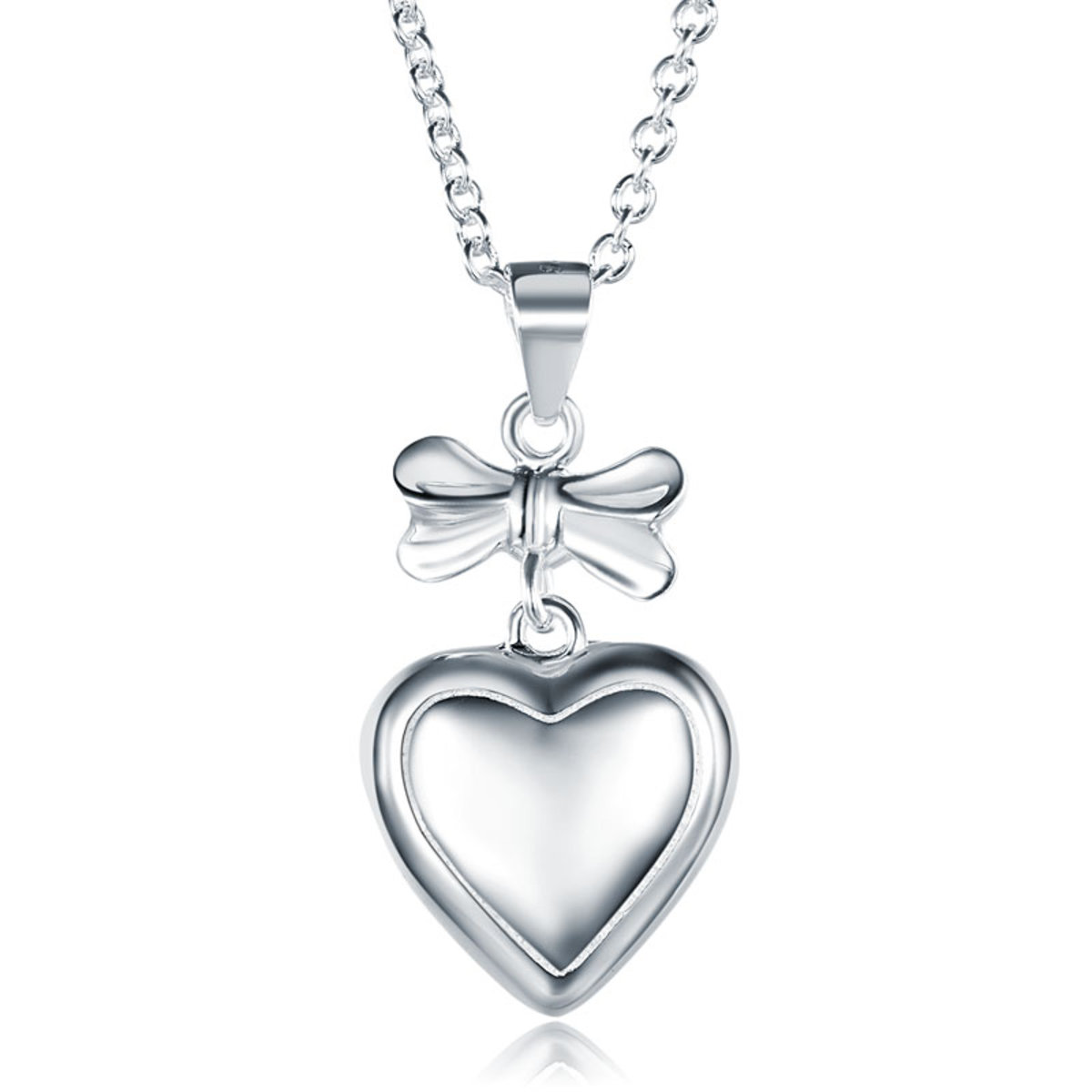 小女童925純銀絲帶心形頸鍊項鏈925 Silver Heart Ribbon Girl Necklace