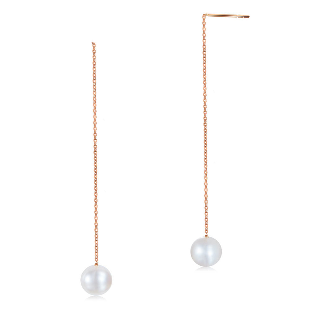 耳線珍珠耳環推薦 18K玫瑰金 7 mm淡水養殖珍珠 優雅精品珠寶